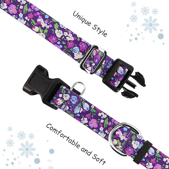 Martingale Collar for Dogs with Buckle Floral No Pull Training Dog Collars (Purple Floral, XSmall)