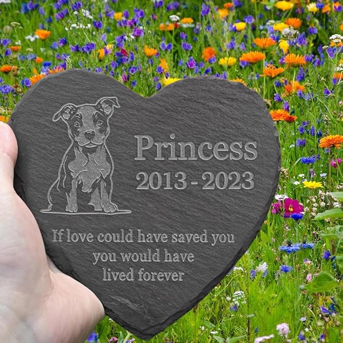 Personalized Dog Memorial Stone Pet Memorial Gifts for Loss of Dog Engraved Heart Plaque Garden Grave Decors for Cemetery Pet Loss Gifts with Stand (Memory of Pit Bull)