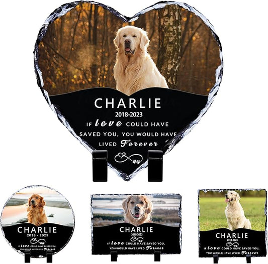 Pet Memorial Stones for Dog, Personalized Memory Garden Stone with Photo Name, Pet Loss Gifts, Dog Memorial Gift for Loss of Dogs, Loss of Cat Sympathy Gifts, Heart Shaped Dogs Grave Marker