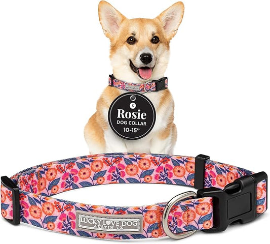 Lucky Love Dog - Adjustable Dog Collar with Easy Click Buckle for Small Dogs, Durable, & Comfortable for Male & Female Dogs, Pet Collar for Puppies & Adult Dogs - Rosie, Small