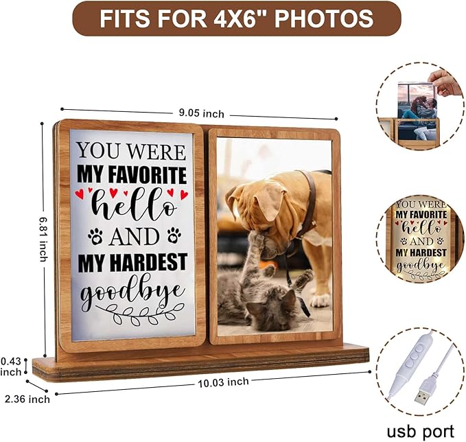Dog Memorial Picture Frame Pet Memorial Gifts Cat Dog Loss 4x6 Led Picture Frame