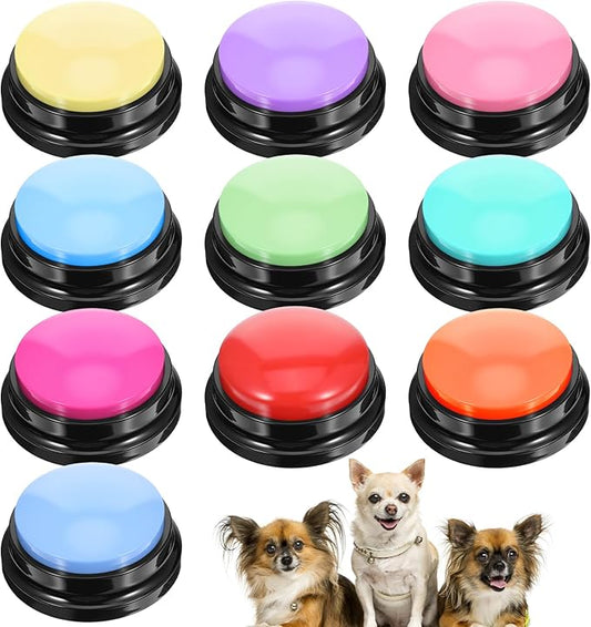 10Pcs Voice Recording Button, Dog Buttons for Communication Pet Training Buzzer, 30 Second Record & Playback, Funny Recording Clickers for Pet, Classroom, Office, Home (10 Colors)