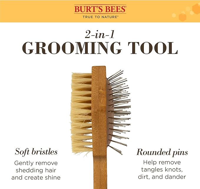 Burt's Bees for Pets Double Sided Pin & Hemp Bristle Dog Brush | Best All-Purpose Dog Brush to Reduce Shedding | for Long & Short Haired Large Dogs, Bamboo (Pack of 24)
