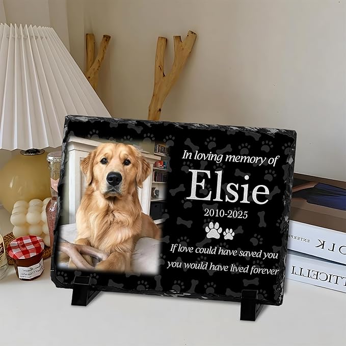 Custom Dog Memorial Gifts for Loss of Dog, Personalized Pet Memorial Stone with Photo Name, Pet Headstones for Dogs, Bereavement Sympathy Gifts for Dog Cat Lover