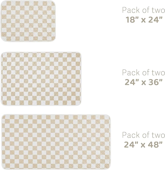 Ralxion 2 Pack Beige Checkered Washable Pee Pads for Dogs, Checkered Reusable Dog Pee Pads, for Puppy Playpen, Crate, Whelping Box, Potty Training, Cute Aesthetic Absorbency, Leak-Proof Non-Slip