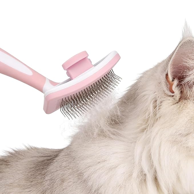 Self Cleaning Slicker Brush for Dogs & Cats, One-Click Pet Grooming Brush, Deshedding Brush for Long & Short Haired Pets, Pink 1 Pack