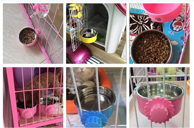 DEVILMAYCARE Pet Feeder Dog Bowl Stainless Steel Food Hanging Bowl Crates Cages Dog Parrot Bird Pet Drink Water Bowl Dish Accessory (L: 6''x2.2'', Blue)