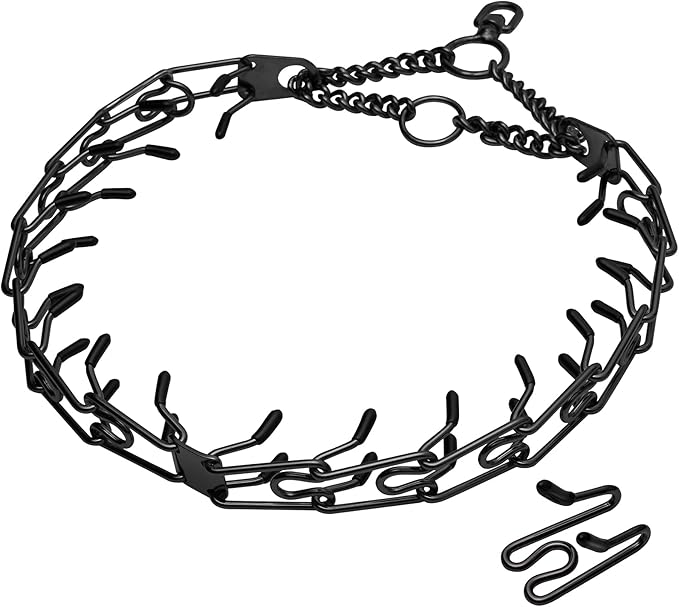 Stainless Steel Prong Pinch Collar for Dogs, Adjustable Training Collar with Quick Release Buckle for Small Medium Large Dogs (Black, 22")