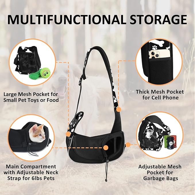 Small Dog Sling Carrier Puppy Sling Travel Cat Carrier Dog Carrying Bag Pet Carrier for Small Dogs Below 5 lbs Pet Supplies Cute Black