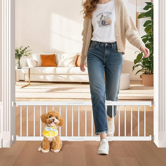 Dog Gate - 14" Tall Puppy Safety Pet Gates Easy to Step Over, Short Dog Gates,16.5"-44" Adjustable Extra Wide, Metal Doggy Door for Passageway Stairs Kitchen Bedroom Indoor, Pressure Mounted