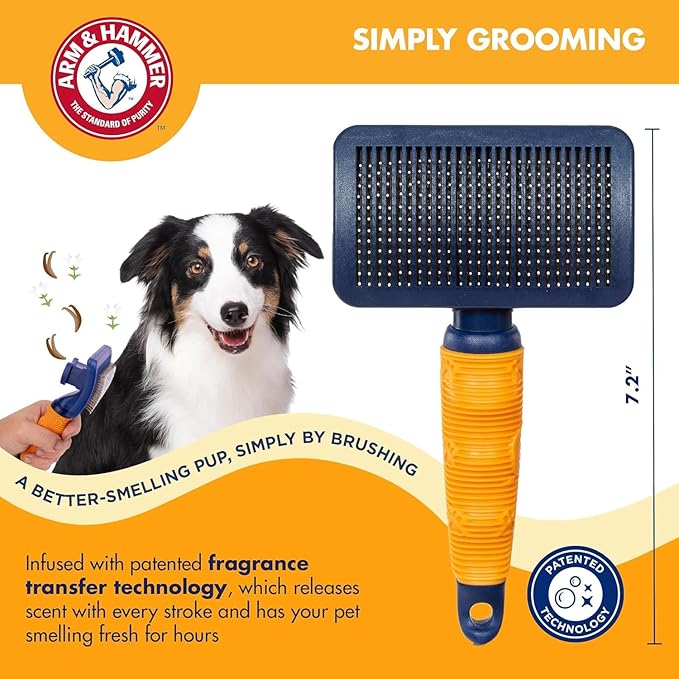 Arm & Hammer Deodorizing Slicker Brush for Dogs with Fragrance Transfer Technology – Scented Self-cleaning Dog Brush - Dog Grooming Brush for Shedding, Sweet Lily & Vanilla Scent - 2 Pack