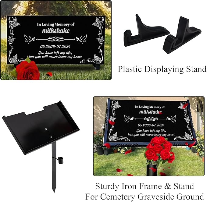 Generic Personalized Pet Memorial Stones,Dog Headstones, Cat Tombstone Outdoor, Black Granite Memorial Garden Stone Engraved with Photo, Pet Headstone Sympathy Gifts (for Pets) (Text)