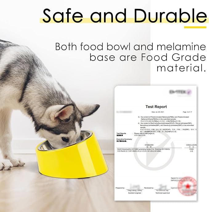 SuperDesign Mess Free 15° Slanted Bowl for Dogs and Cats, Tilted Angle Bulldog Bowl Dog Feeder, Non-Skid & Non-Spill, Easier to Reach Food M/1 Cup Bright Yellow