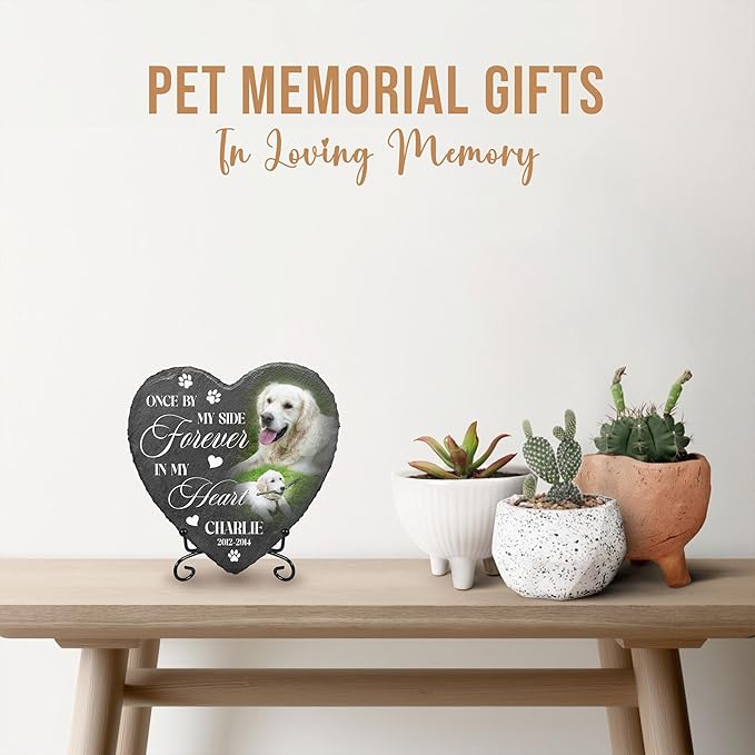 Dog Stones Memorial Personalized Pet Loss Gifts Dog Memorial | Pet Remembrance Stone for Furry Companion Passed Away | Cat Memory Stone Outdoor with Photo | Best Thoughtful Gift for Pets Loss