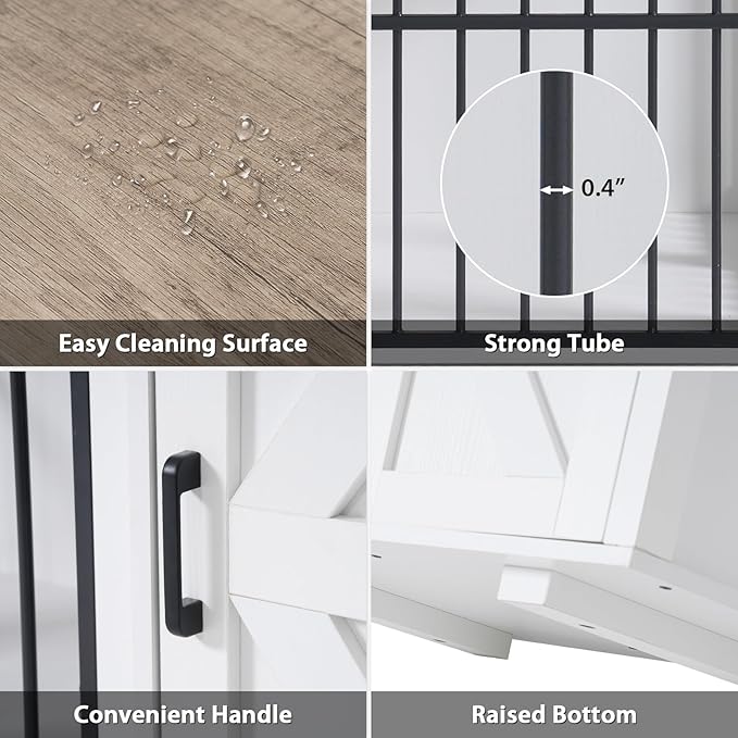Verano Garden 88" Large Dog Crate, 2-in-1 Furniture-Style Dog Crate with Storage Drawer & Cabinet, Heavy Duty Dog Kennel Dog Cage Indoor for Small Medium Dogs, White (88.2")