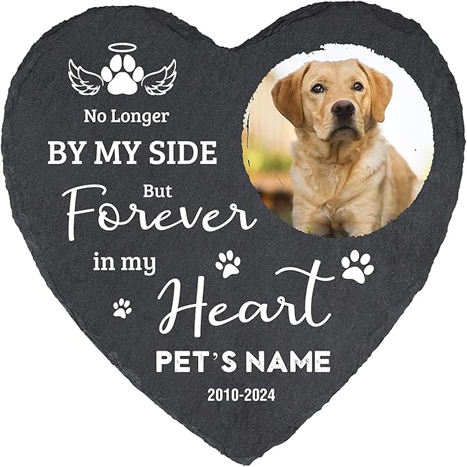 Cowcute Personalized Dog Memorial Gifts for Loss of Dog, Customized Pet Memorial Stone with Photo Name Dates, Cat Headstone Cemetery Decorations for Grave, Pet Loss Gifts for Dog Mom Cat Lovers Owner