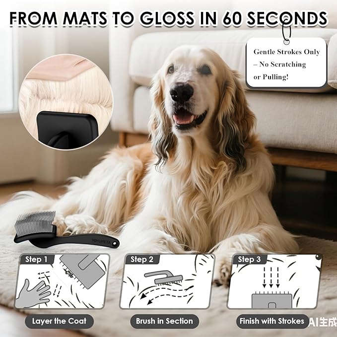 Large Slicker Brush for Dogs,Doodle Brush for Poodles, Goldendoodles, Labradoodle, Extra Long Pins for Detangling Matted Fur & Removing Tangle, Dog Grooming Kit with Wooden Handle. Black