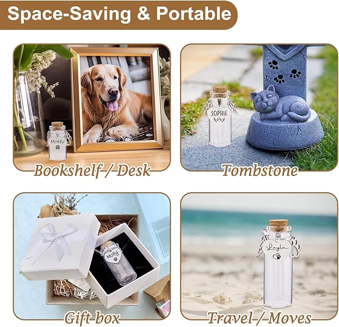 Personalized Pet Memorial Bottle for Pet Hair,Keepsake for Dog Hair with Heart Shape Custom Pet Name Glass,Pet Fur Memorial Fur,Pet Loss Memory