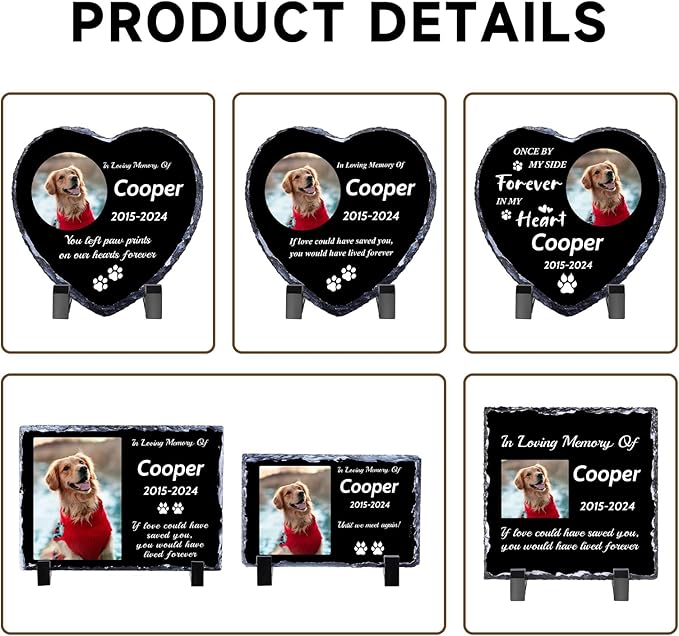 Pet Memorial Stones for Dogs, Dog Memorial Stone Outdoor, Pet Headstones for Dogs, Memorial Gifts for Loss of Dog, Custom Stone Picture Frame Plaque with Name/Text
