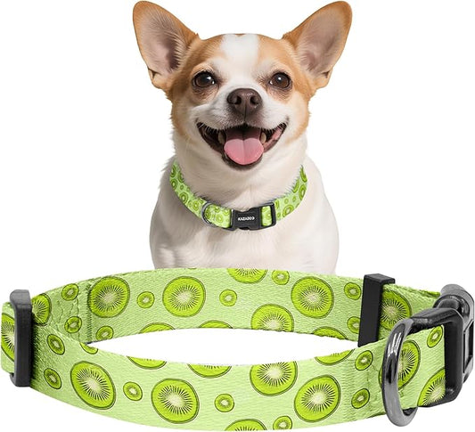Kazazoo Dog Collar Cute and Soft Nylon Puppy Collar for Boy and Girl, Adjustable Dog Collars for Small Medium Dogs, Kiwi Fruit-XS