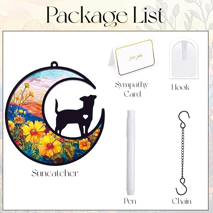 Dog Memorial Gifts for Loss of Dog, Pet Angel Memorial Suncatcher with Sympathy Card, Loss of Pet Sympathy Gift Dog, Dog Remembrance Gift Flower Sunshine