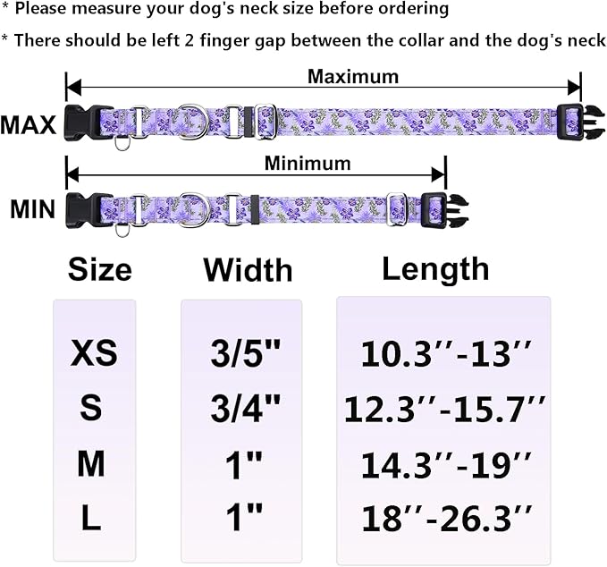 Reflective Martingale Collar for Dogs with Quick Release Buckle Cute Girl Female Flower Dog Collars (Lavender Floral, Medium)