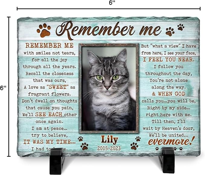 Personalized Dog Memorial Stone Plaque - Remember Me, Sympathy Gift for Pet Lovers, Changing Colorful Background to Paint Loving Memory, Ideal Cat Mom Gifts