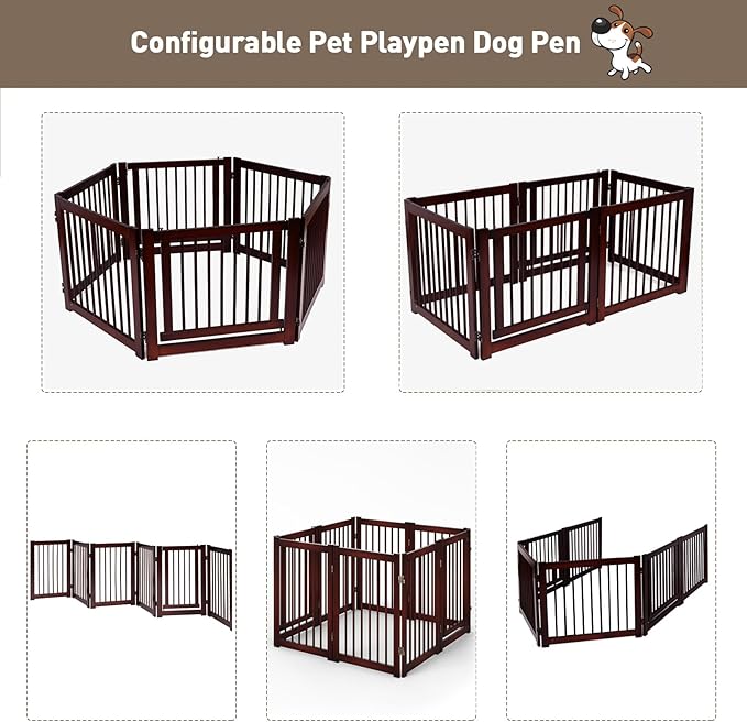 Dog Playpen, Extra Wide Dog Gate Indoor with Gate Latch, Folding Stair Gates Pet Fence Enclosure Cat Puppy Exercise Playpen Indoor Pet Crate Cage Barrier Kennels for Small/Medium Dogs