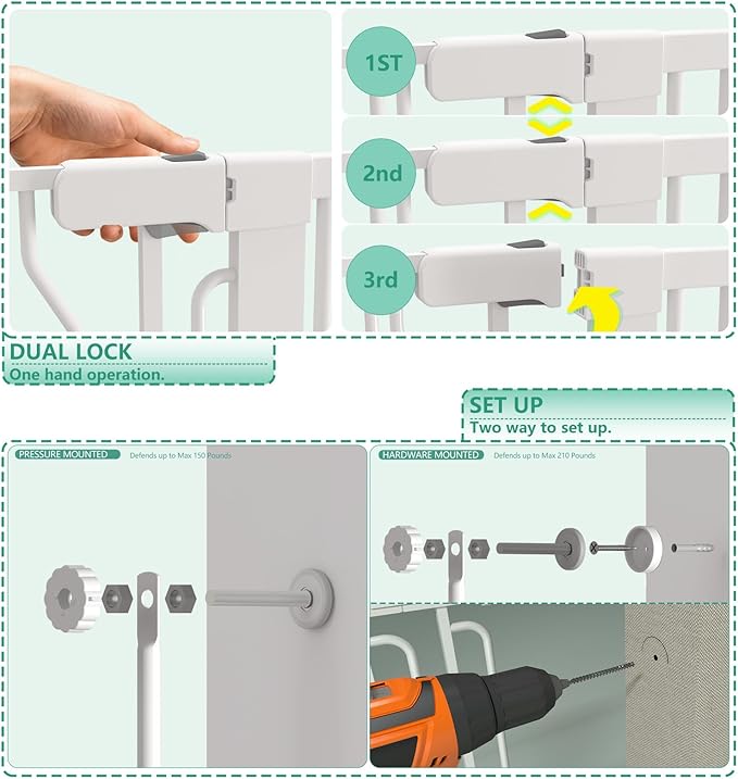 71" Extra Tall Cat Gate for Doorway – 30"-49.27" Extra Wide Pet Gate with Adjustable Cat Door Wide,Auto Close, Pressure Mounted, Pet Gate for Cats & Small Dogs, Hallway, Stairs, Kitchen