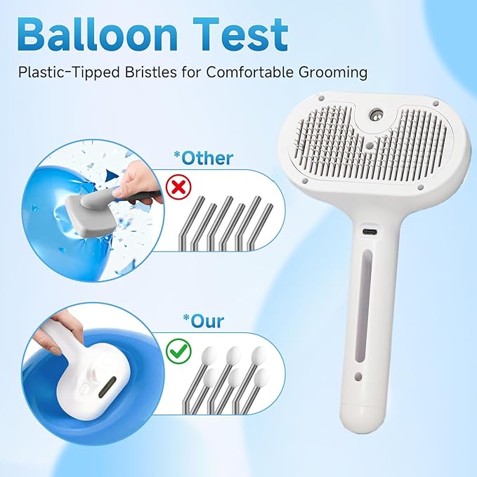 Fresh Fur Shower Brush, 3 in 1 Pet Steam Brush, Spray Hair Removal Comb for Cats ＆ Dogs - Deshedding＆ Grooming (White)