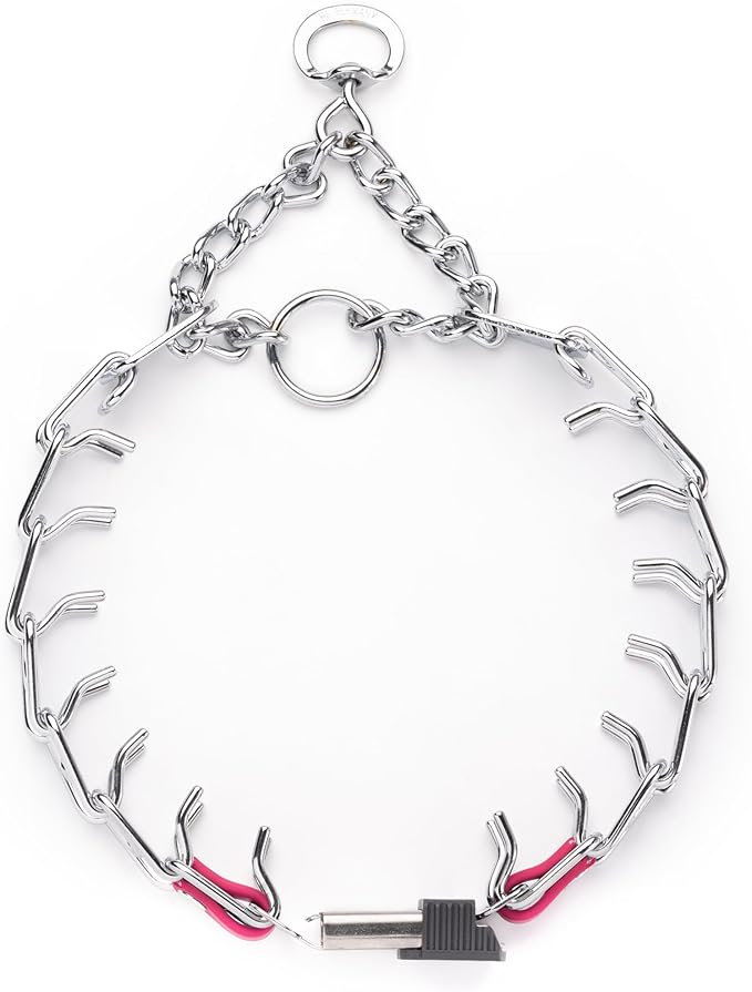 Herm Sprenger Chrome Plated Steel Dog Collar with Short Links and Quick Release ClicLock Buckle and Biothane Insert Made in Germany 20in x 3.0mm (Neck Size up to 16-17in) (Passionfruit Pink)