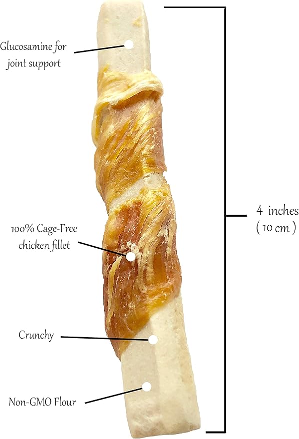 Rena's Recipe Chicken Wrapped Biscuit Twists Dog Treats – Crunchy Biscuit Sticks Wrapped with Real Chicken, High Protein Dog Treats with Glucosamine for Joint Support, 8 oz