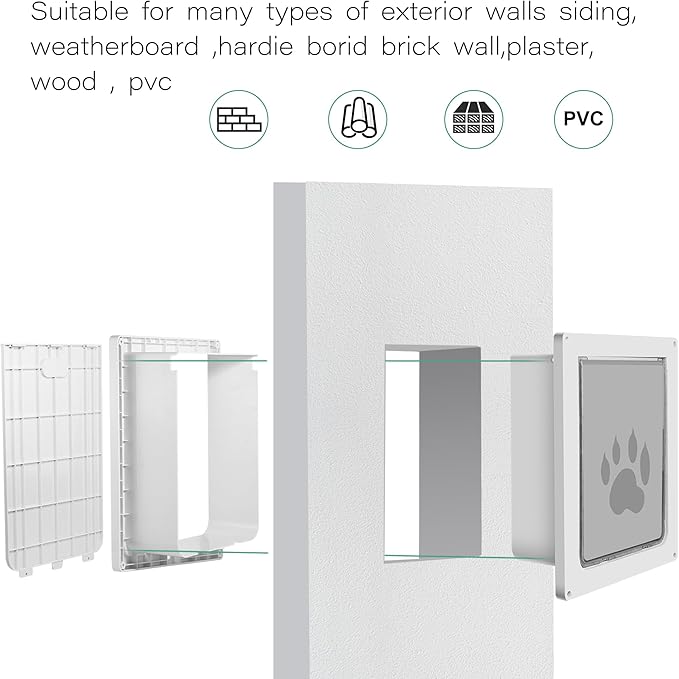 Large Dog Door for Wall,Thickened Dog Door, 3 1/2" - 8" Adjustable Tunnel, Weatherproof Door for Dogs, Magnetic Flap with Insulation,Strong and Sturdy,Snap-in Closing Panel Included (Large)