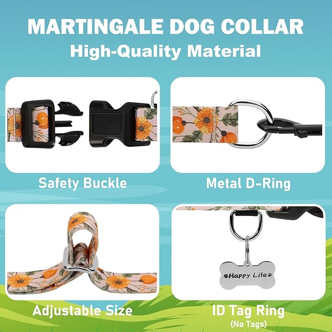 Martingale Collar for Dogs with Buckle Anti Pull Adjustable Nylon Limited Slip Training Dog Collars (Beige Floral, Medium)
