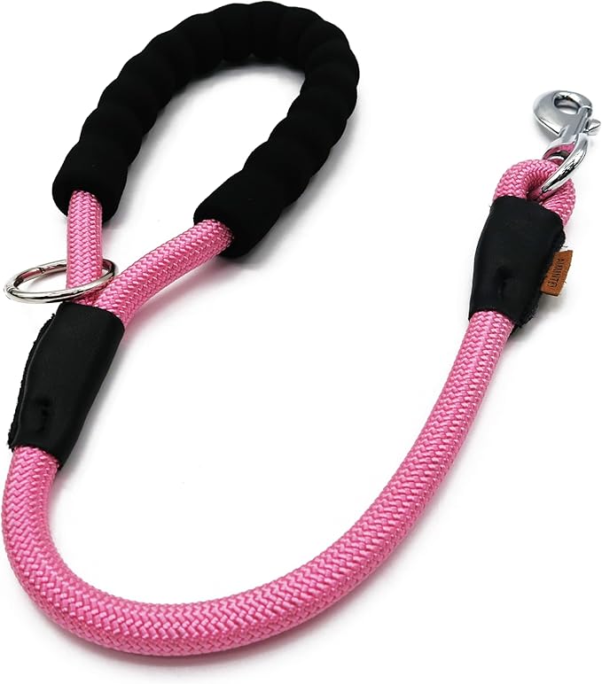 Dog Leash, Braided Rope Traction – Walking Training Lead for Medium/Large Dogs ((1/2") x 2FT, Pink)