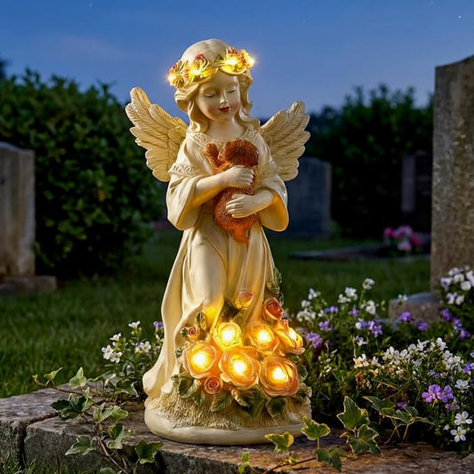 Chunful Dog Memorial Gifts Outdoor Resin Angel Puppy with Solar Light 10" Resin Pet Memorial Gift for Loss of Dogs Angel Dog Sympathy Gift for Garden, Patio, Lawn, Yard, Christmas Decor