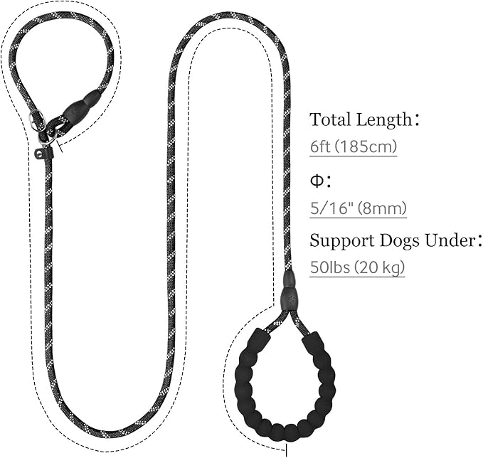 TagME Slip Leads for Dogs that Pull, 6 FT No-Pull Training Leash with Lock, Escape-Proof Design, Reflective & Padded Handle for Small Dogs, Black