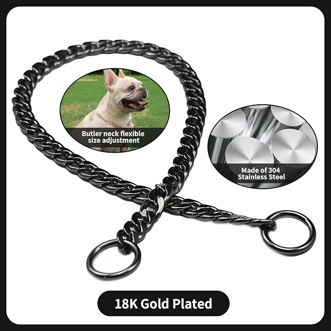 Stainless Steel P Chock Metal Chain -JYHY Dog Necklace Collars Walking Training Pet Supplies for Small Medium Large Dogs (26" (Fits Neck 22" to 24"), Black)