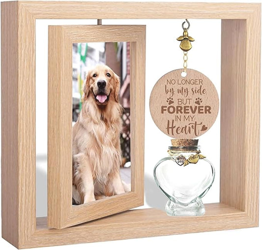 360° Rotating Pet Memorial Frame with Keepsake Jar – Double-Sided 4x6 Photo Display for Pet Loss – Perfect Remembrance Gift for Dog and Cat Owners