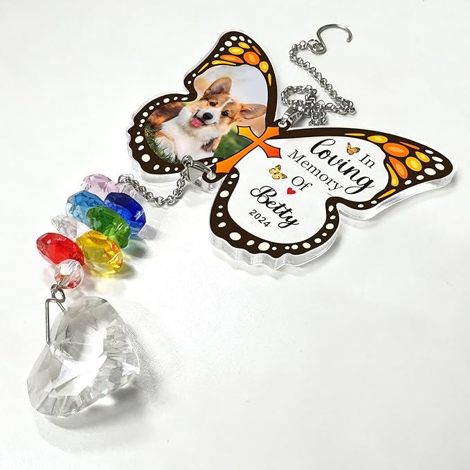 EDSG Personalized Dog Memorial Gifts for Loss of Dog - Pet Sympathy Gifts with Photo, Custom Pet Bereavement Gift, Rainbow Bridge Memorial Suncatcher for Cat (Design 2)