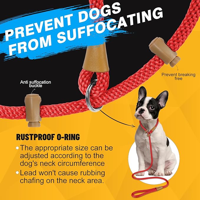 FASTFOX Dog Training Leash, 6ft x 1/2 Inch Slip Lead Loop for Small Medium Large Dogs, No Pull 3-in-1 (RED)