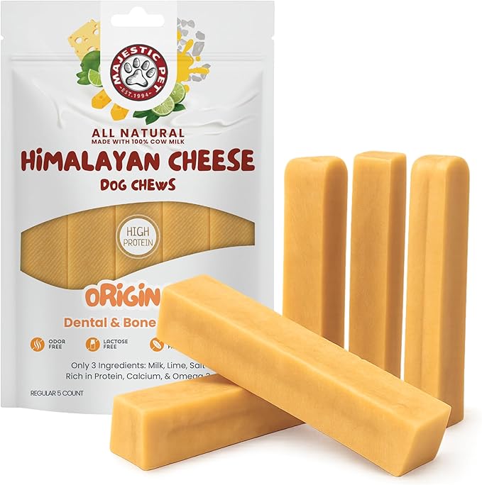 Majestic Pet Himalayan All-Natural Cheese Dog Chews - Long Lasting Dental Chew for Dogs - Healthy Pet Treats with Beneficial Ingredients (Dental & Bone Support, Regular, 5 Pack)