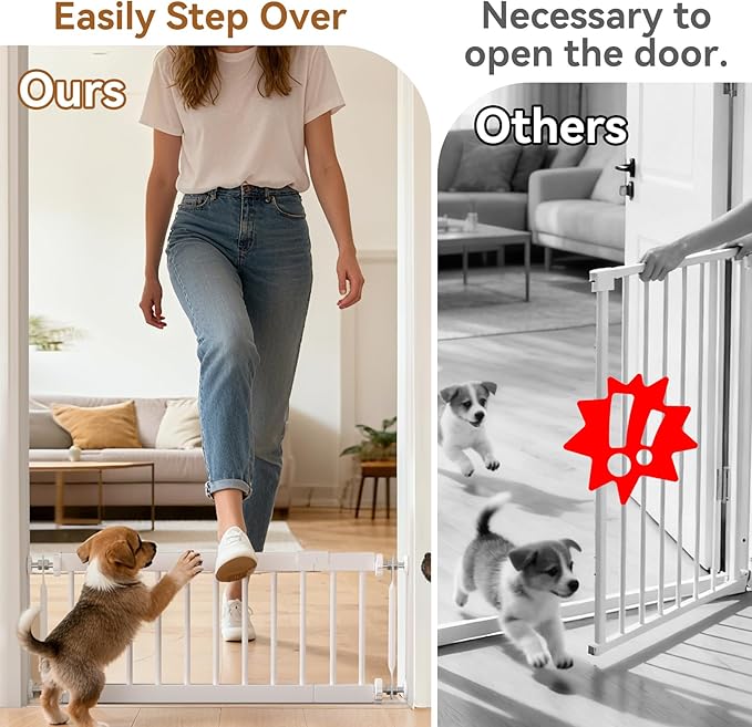 Short Dog Gate,18"-45" Adjustable Extra Wide Metal Short Baby Gate to Step Over, 24" Tall Small Pet Gate with 3 Extension Kits