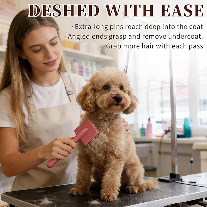 Pet Slicker Brush for Dogs - Easy Grooming, Fluffing & Detangling for Long-Haired & Curly Breeds (Goldendoodles, Labradoodles), Ergonomic Solid Wood Handle, Large Size