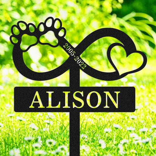 Custom Dog Cat Name Memorial Grave Marker, Personalized Pet Memorial Stake Metal Engraved Sign, Customized Cat Dog Memorial Grave Markers with Paws Heart Pet Memorial Plaque Burial Stake