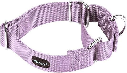 Mikivery Martingale Dog Collar Nylon Adjustable and Safety Training Metal Buckle Dogs Collars for Small Medium and Large Breed(Violet,M)