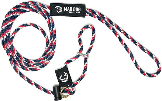 Mad Dog Products Easy Leader Dog Leash 1/4" x 10' Red/White/Blue Signature Rope - Made in USA