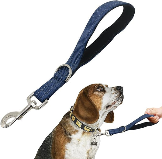Standard Training Leashes 12 Inches for Dogs, Short Traffic Dog Leash Heavy Duty Padded Handle, Nylon Anti Pull for Reflective, Short Line Dog for Small, Medium and Large Dogs 1 FT Blue