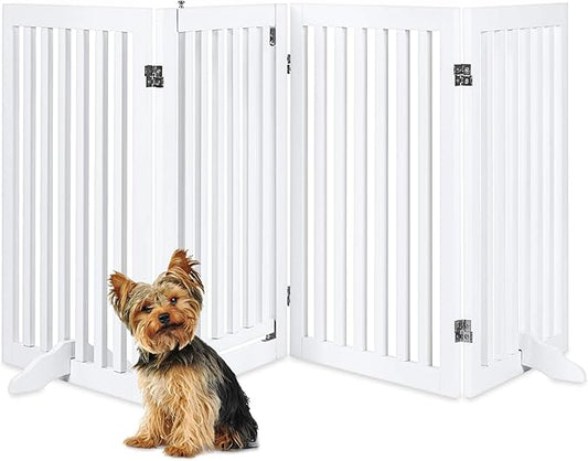 Best Choice Products 31.5in 4-Panel Freestanding Wooden Pet Gate w/Walk Through Door, Adjustable Pen, Support Feet - White