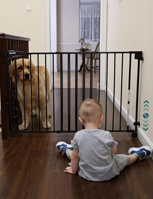Babelio Removable & No Bottom Bar Baby Gate, 35.5-55" Hardware Mounted (Drill Needed)| Wide Walk-Thru| Auto-Close Safety Dog/Pet Gate for Stairs & Doorways (Black, 35.5-55" W, 30" H)